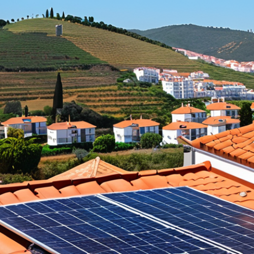 Home 25 **
> Solar panels on a Portuguese rooftop, modern architecture, bright sunny day, showcasing energy savings, with a subtle view of rolling hills in the background. A happy family could be shown.
**