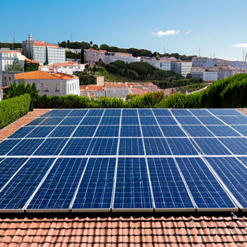 Home 24 Solar Panels in Lisbon**
"A modern home in Lisbon, Portugal, with solar panels on the roof. The panels are angled to capture sunlight, blue sky with light clouds, daytime. The house is surrounded by a garden. Fully clothed, appropriate content, safe for work, professional photography, perfect anatomy, natural proportions, modest setting, family-friendly."
**