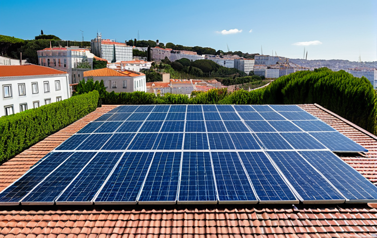 Solar Panels in Lisbon**

"A modern home in Lisbon, Portugal, with solar panels on the roof. The panels are angled to capture sunlight, blue sky with light clouds, daytime. The house is surrounded by a garden. Fully clothed, appropriate content, safe for work, professional photography, perfect anatomy, natural proportions, modest setting, family-friendly."

**