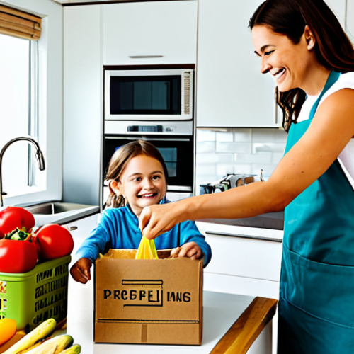 Home 22 Eco-Friendly Packaging**
"A brightly lit photo showcasing various sustainable packaging options: cardboard boxes made from recycled materials, reusable cloth bags, and glass containers. A smiling family is unpacking groceries, emphasizing eco-friendly choices. Background: A modern, clean kitchen. Keywords: safe for work, family-friendly, appropriate content, fully clothed, professional product photography, perfect anatomy, correct proportions, natural pose, well-formed hands, proper finger count, natural body proportions, modest clothing, appropriate attire."
**