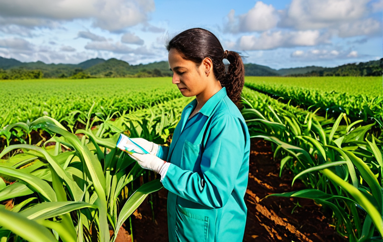 환경과 인류의 관계 - Sustainable Agriculture**
"A professional female agricultural scientist, fully clothed in field att...