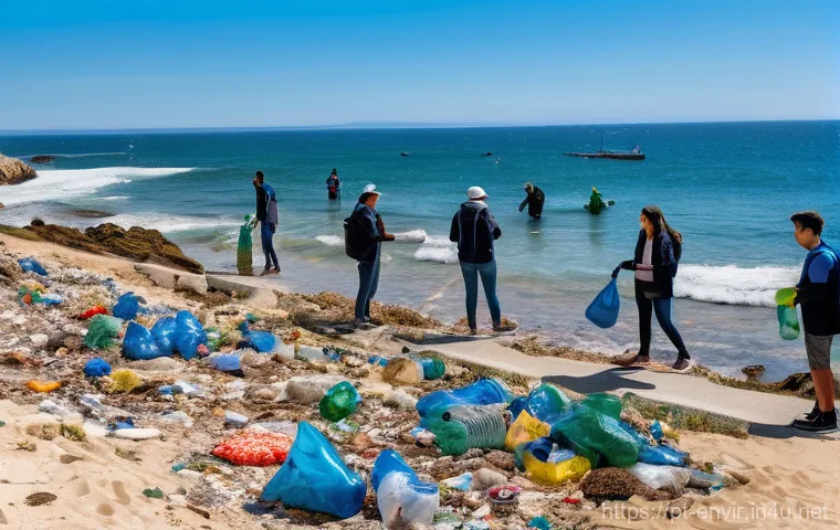 수질 오염 방지 - **Prompt 1: The Invisible Threat of Microplastics**
    "A serene, crystal-clear coastal water scene...