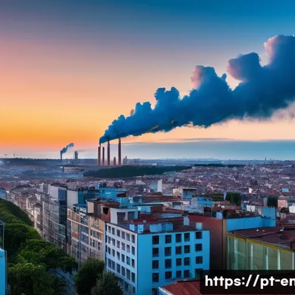 지구온난화의 주요 원인 - **"The Unseen Burden: An Urban Landscape Under a Warming Sky"**
    A vibrant, sunlit cityscape, rem...