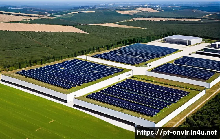 산업화와 환경 보존 - **Prompt:** A visually stunning, wide-angle shot of a modern, clean, and environmentally conscious i...