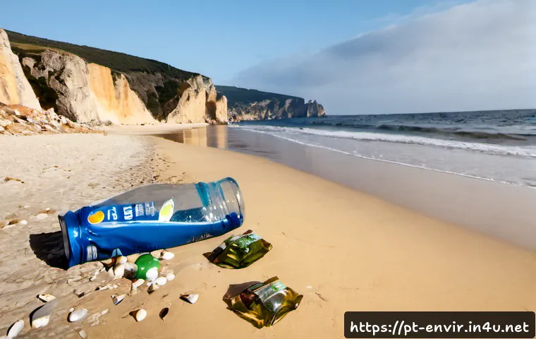 Home 17 환경오염의 종류와 영향 - Photorealistic wide environmental comparison scene in coastal Portugal: foreground shows a clear san...